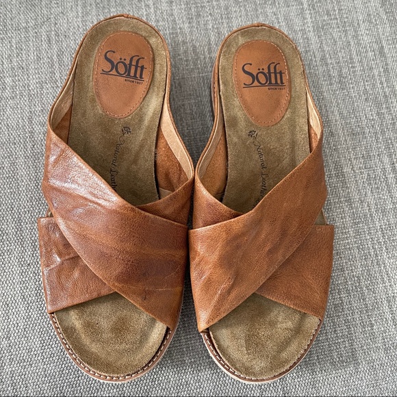 Sofft | Shoes | Sofft Brylee Wedge Brown Leather Sandals Size 65 | Poshmark